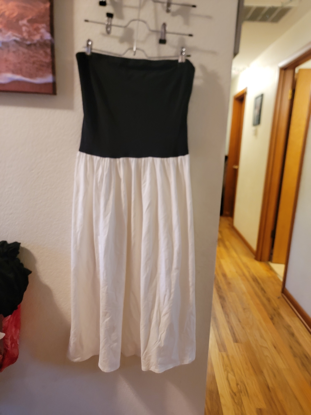 See You Monday Strapless Black Bodice White Maxi Dress